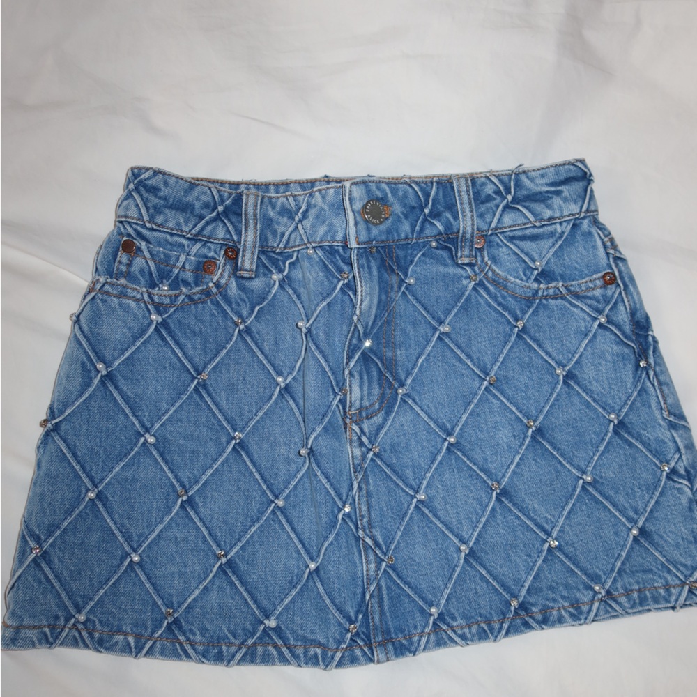 Alice + Olivia Blue Quilted Denim Skirt